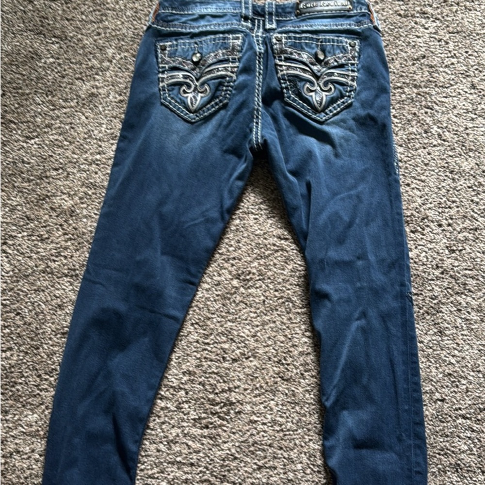 Rock Revival Blue Skinny Jeans with Ornate Back Design